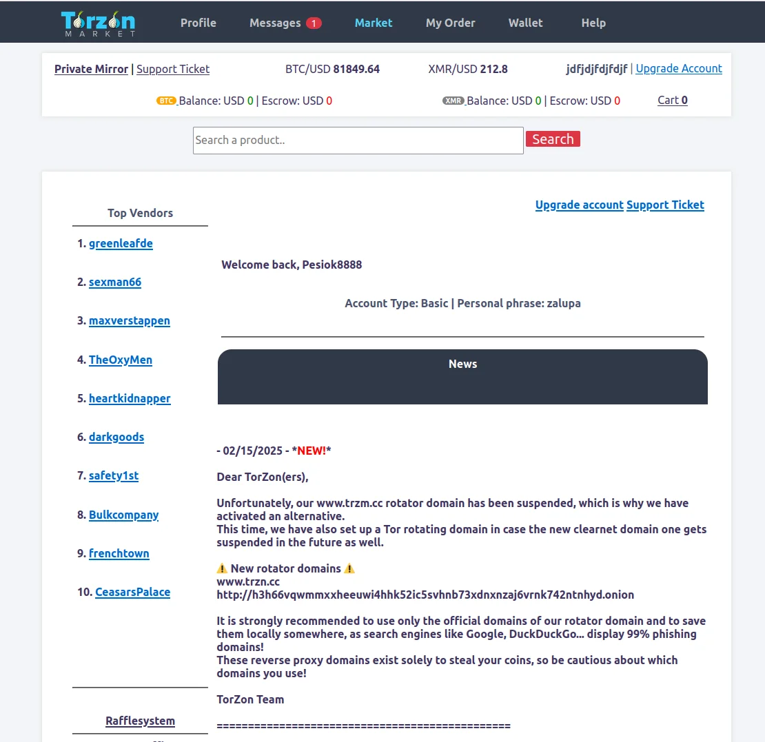 TorZon Market Protocol Interface - Secure Darknet Marketplace