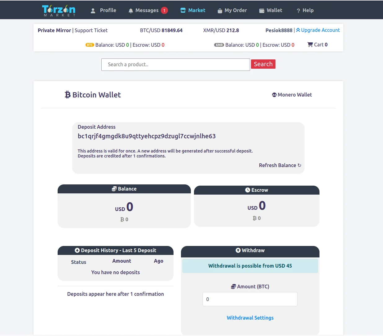 TorZon Market Secure Wallet Management Interface